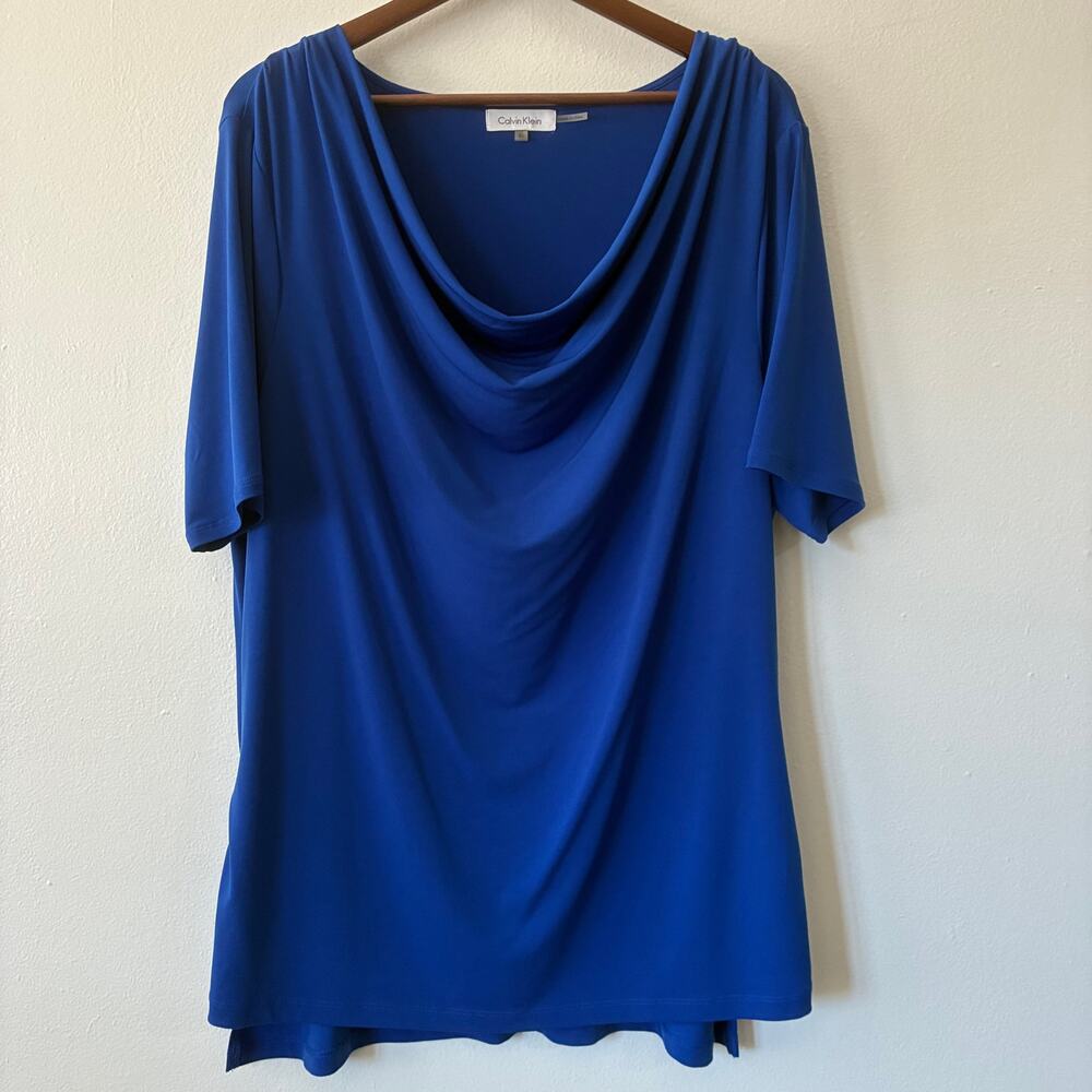 Calvin Klein Womens XL Cobalt Blue Cowl Neck Tunic Side Zip Top Relaxed Fit